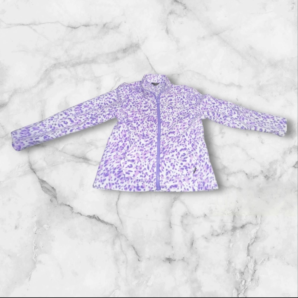 Eddie Bauer Girls Purple Leopard Fleece Zip Jacket size 7 - Picture 2 of 5